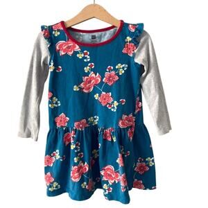 Tea Collection Jianzhi Floral Layer Dress - Aruba With China Red Trim - 4